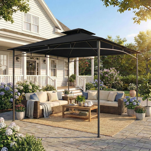 Outsunny 3x3m Gazebo With 2 Tier Roof Weatherproof Waterproof Garden Shade Rust Resistant Metal Frame Black
