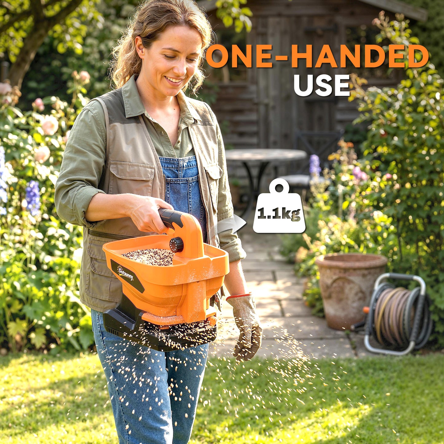 Outsunny Cordless Seed Spreader 3.3L Handheld With Adjustable Scatter Width And Flow USB Charging