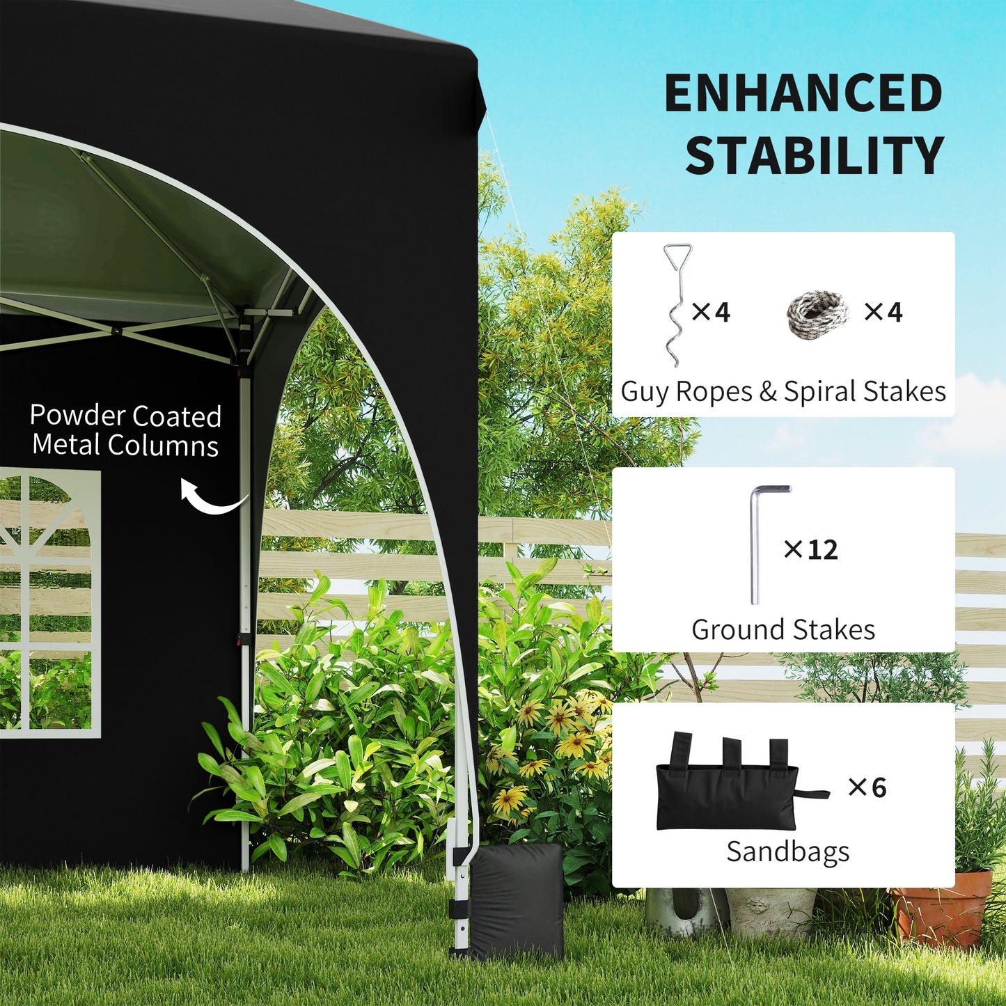 Outsunny 3x6m Pop Up Gazebo With Sides Peak Top Garden Party Tent Marquee Includes 6 Sandbags Carry Bag Black