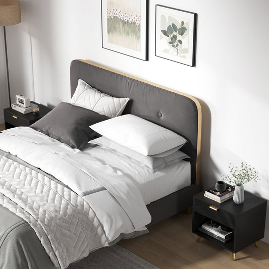 HOMCOM Elegant Bedside Table Set of 2 With Drawer and Shelf Black Gold Tone Finish