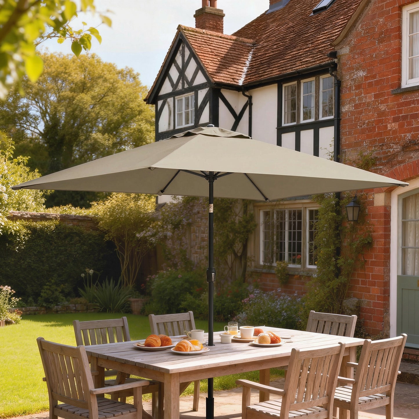 Outsunny Garden Parasol Umbrella With Crank Handle And Tilt Function 180g Polyester Canopy Fade Resistant Khaki