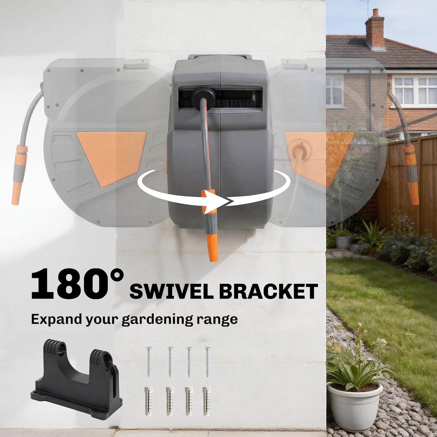 Outsunny Retractable Hose Reel Wall Mounted 40 Plus 2m Garden Hose Pipe Reel With Auto Retraction Self Locking Orange