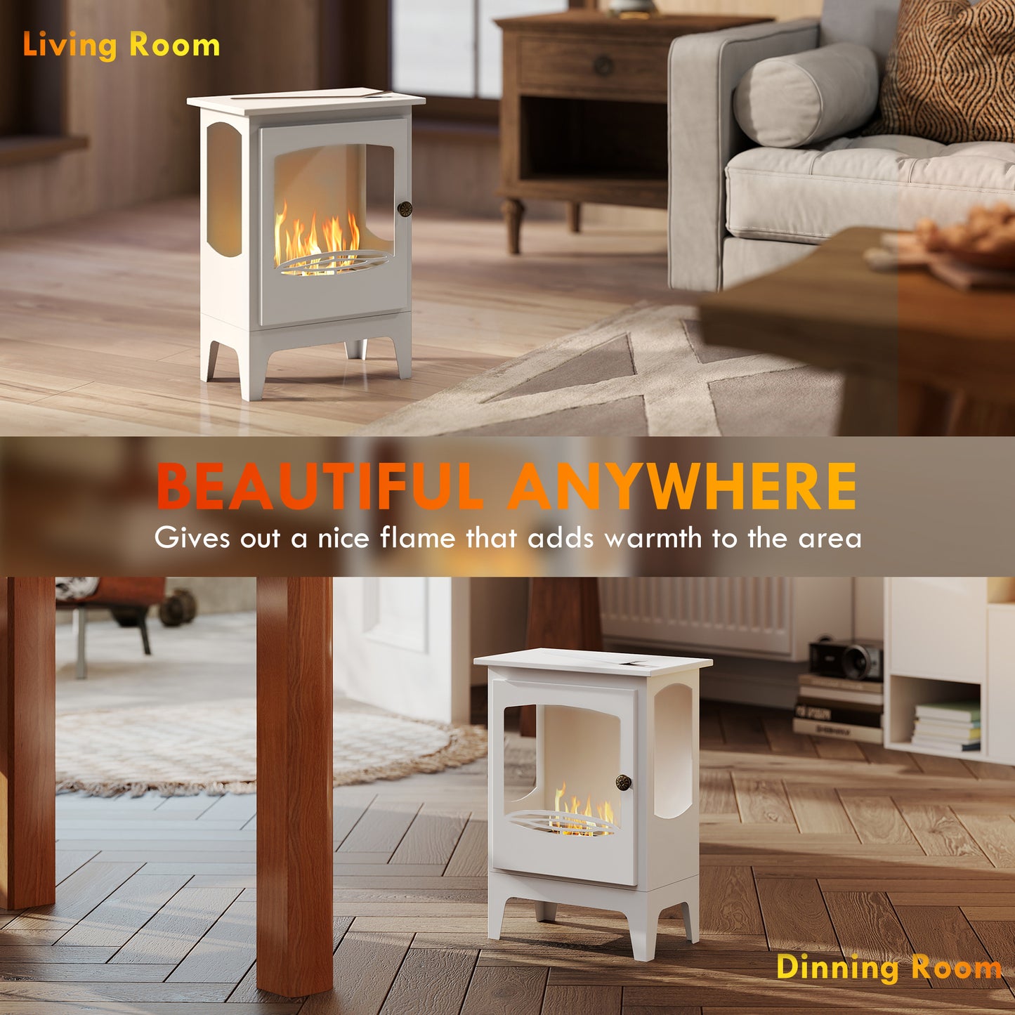 HOMCOM Freestanding Ethanol Fireplace Bioethanol Stainless Steel Flame Snuffer 0.9L Tank 3 Hour Burn Time Indoor