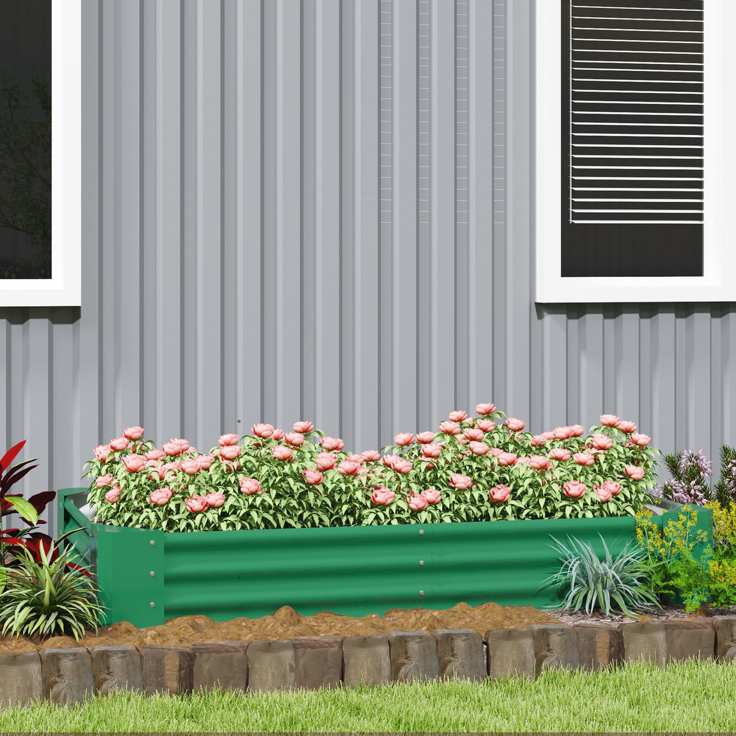 Outsunny Galvanised Steel Open Planter 180x90 Cm With 30 Cm Depth 459 L Capacity Green