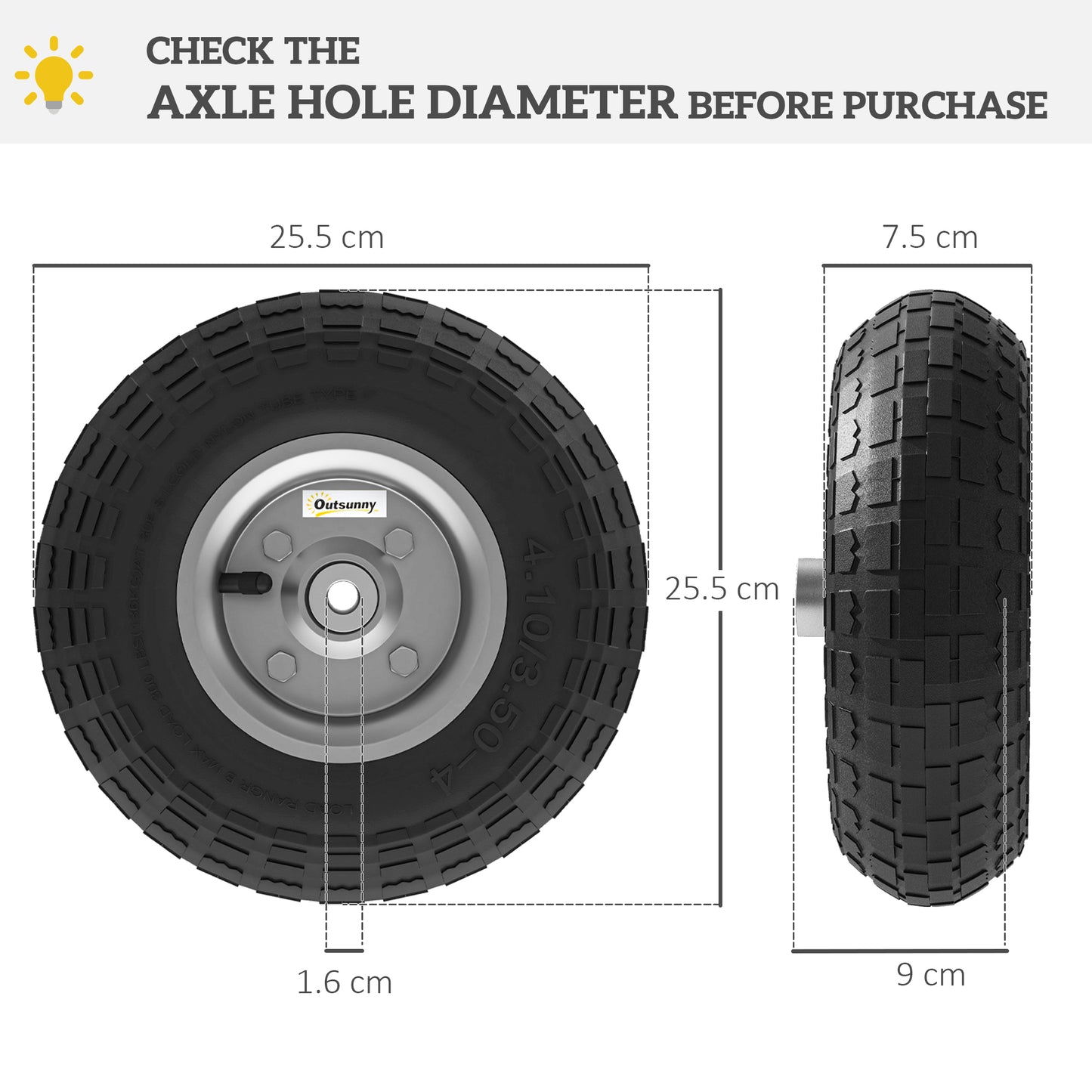 Outsunny Four Piece 10 Inch Replacement Wheel Set for Wheelbarrows Carts Garden Trolleys Black