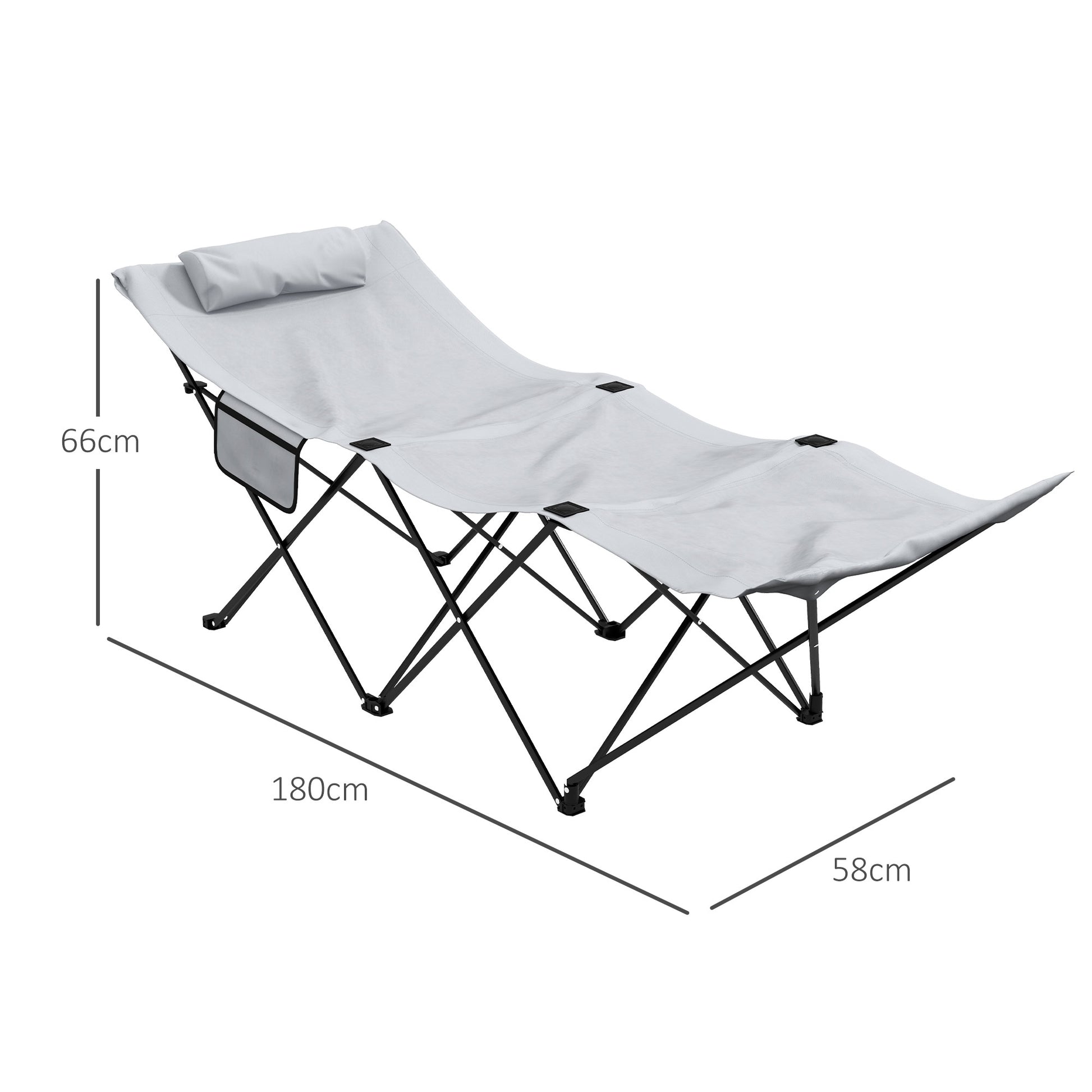 Outsunny Versatile Foldable Sun Lounger with Padded Headrest & Storage Pocket in Light Grey - ALL4U RETAILER LTD