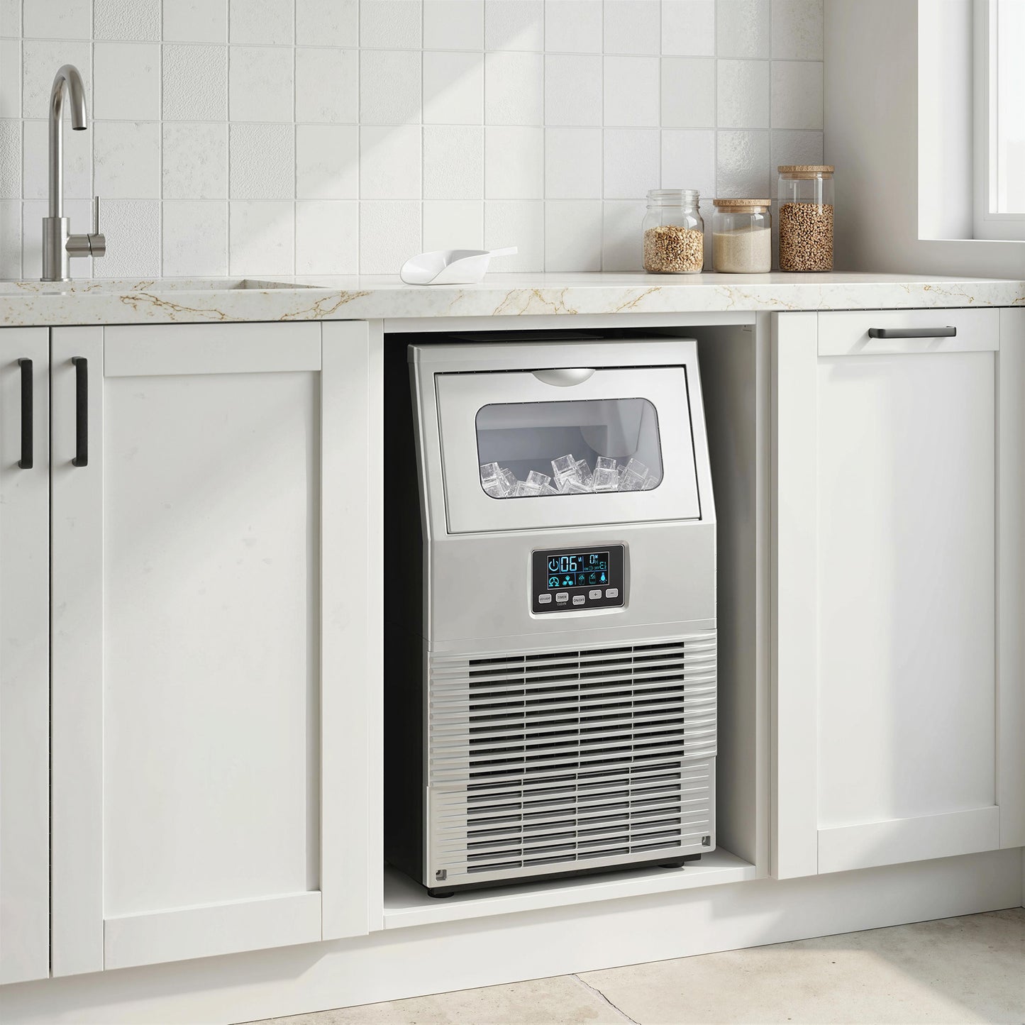 HOMCOM Commercial Ice Maker With 4Kg Ice Storage Silver Tone High Capacity 30Kg Daily Ice Production