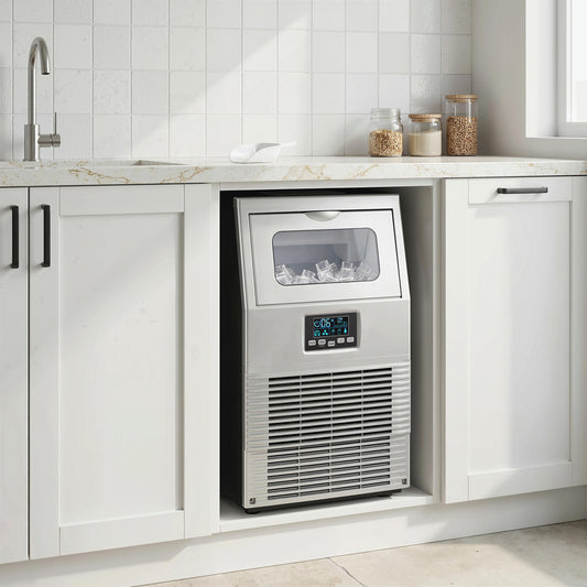 HOMCOM Commercial Ice Maker With 4Kg Ice Storage Silver Tone High Capacity 30Kg Daily Ice Production