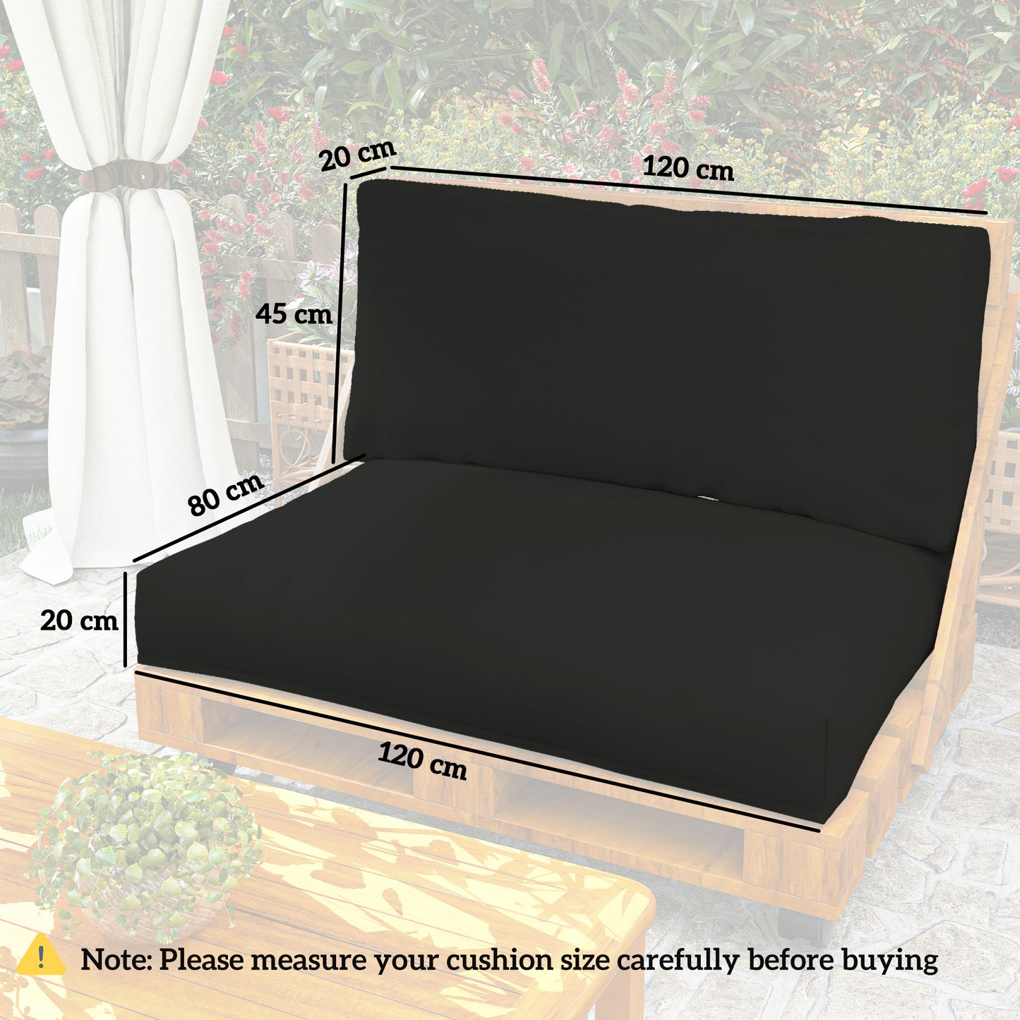 Outsunny Outdoor Pallet Seat and Back Cushions Set in Black 120x80 Cm Seat Cushion and 120x45 Back Cushion