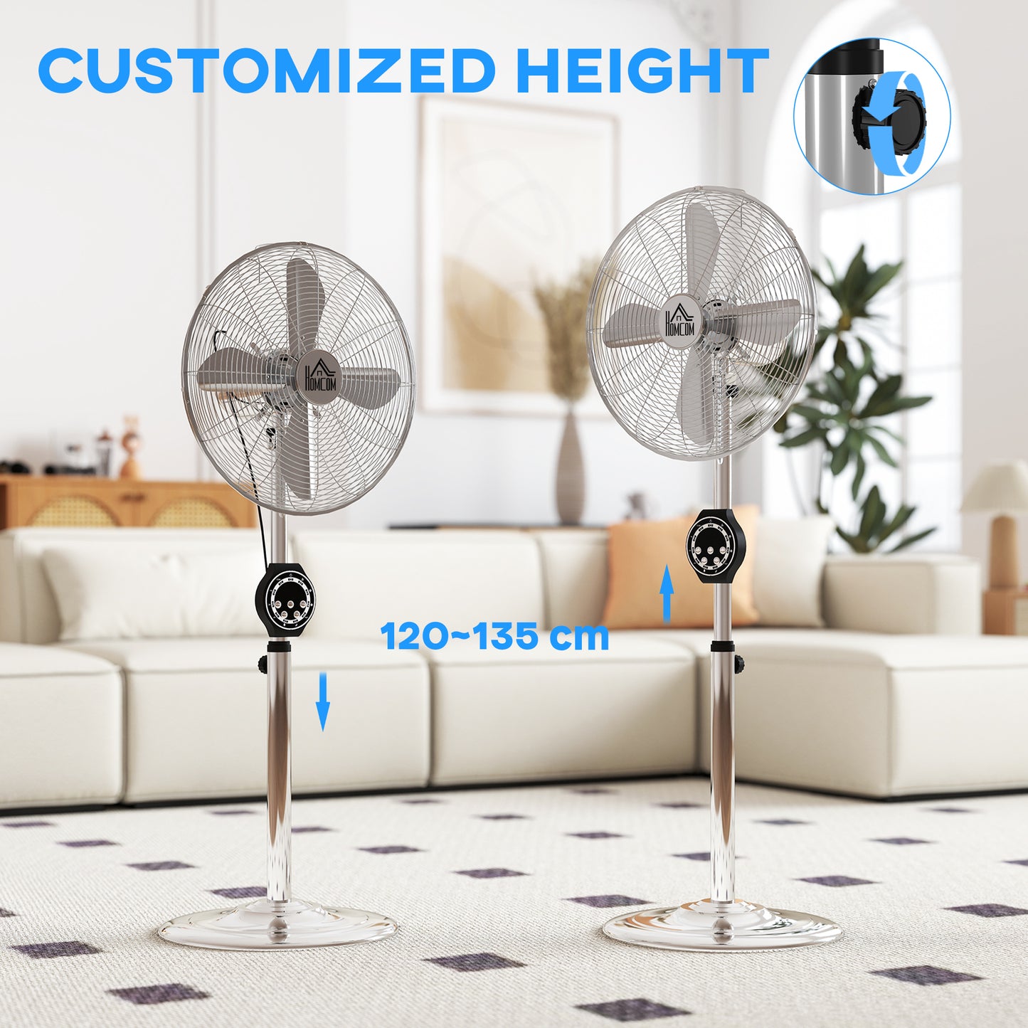 Homcom 16 Inch Metal Pedestal Fan With Auto Oscillation Adjustable Height Copper Motor And Three Speed Settings
