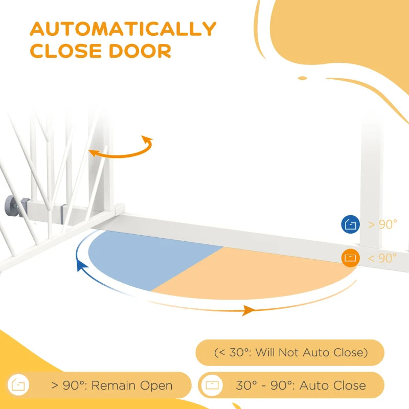 PawHut Pressure Fit Stair Gate Dog Gate with Auto-Closing Door, Double Locking Mechanism, Easy Installation, Adjustable Width 74-100cm - White - ALL4U RETAILER LTD