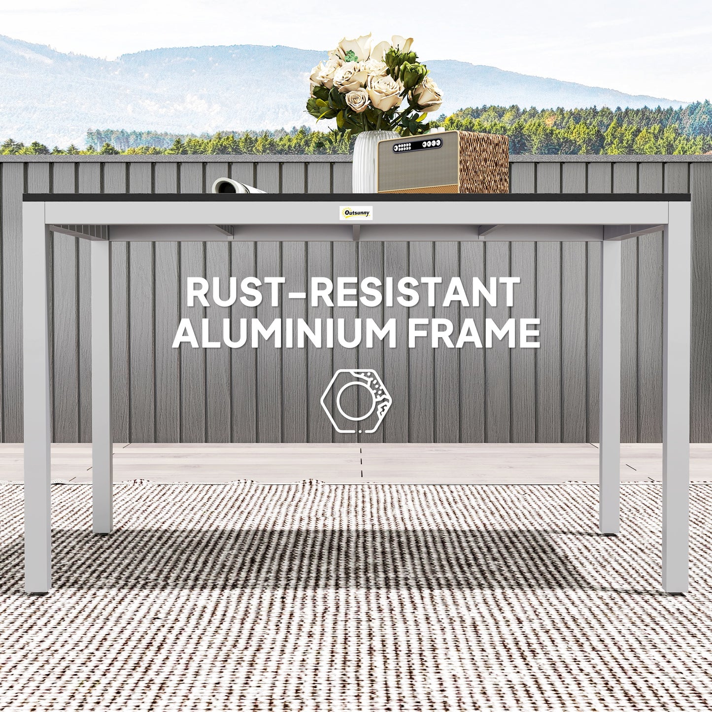 Outsunny Garden Table For 4 To 6 120 By 70 Cm Outdoor Dining With Rust Resistant Aluminium Frame Slatted Top Black