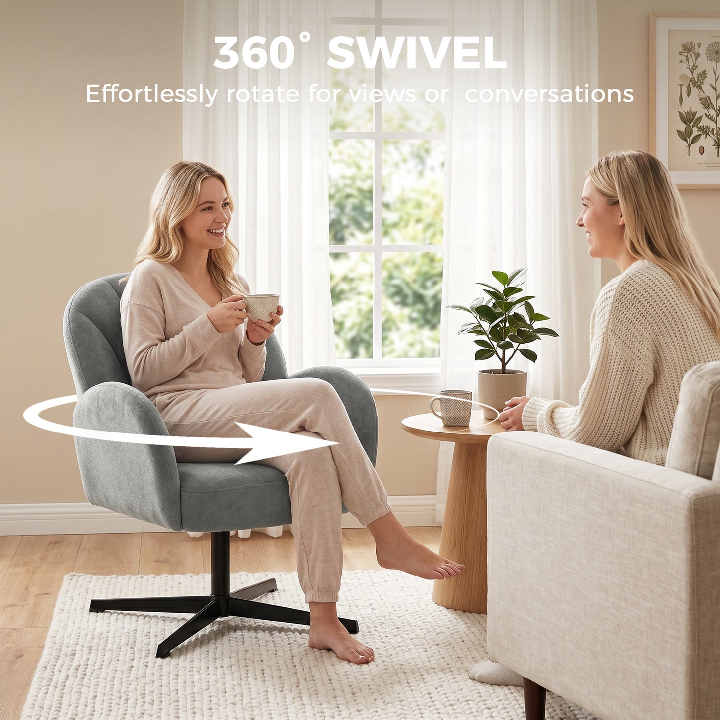 HOMCOM Swivel Accent Chair Shell Shaped Armchair With Spring Cushion 360 Degree Swivel Metal Base Grey