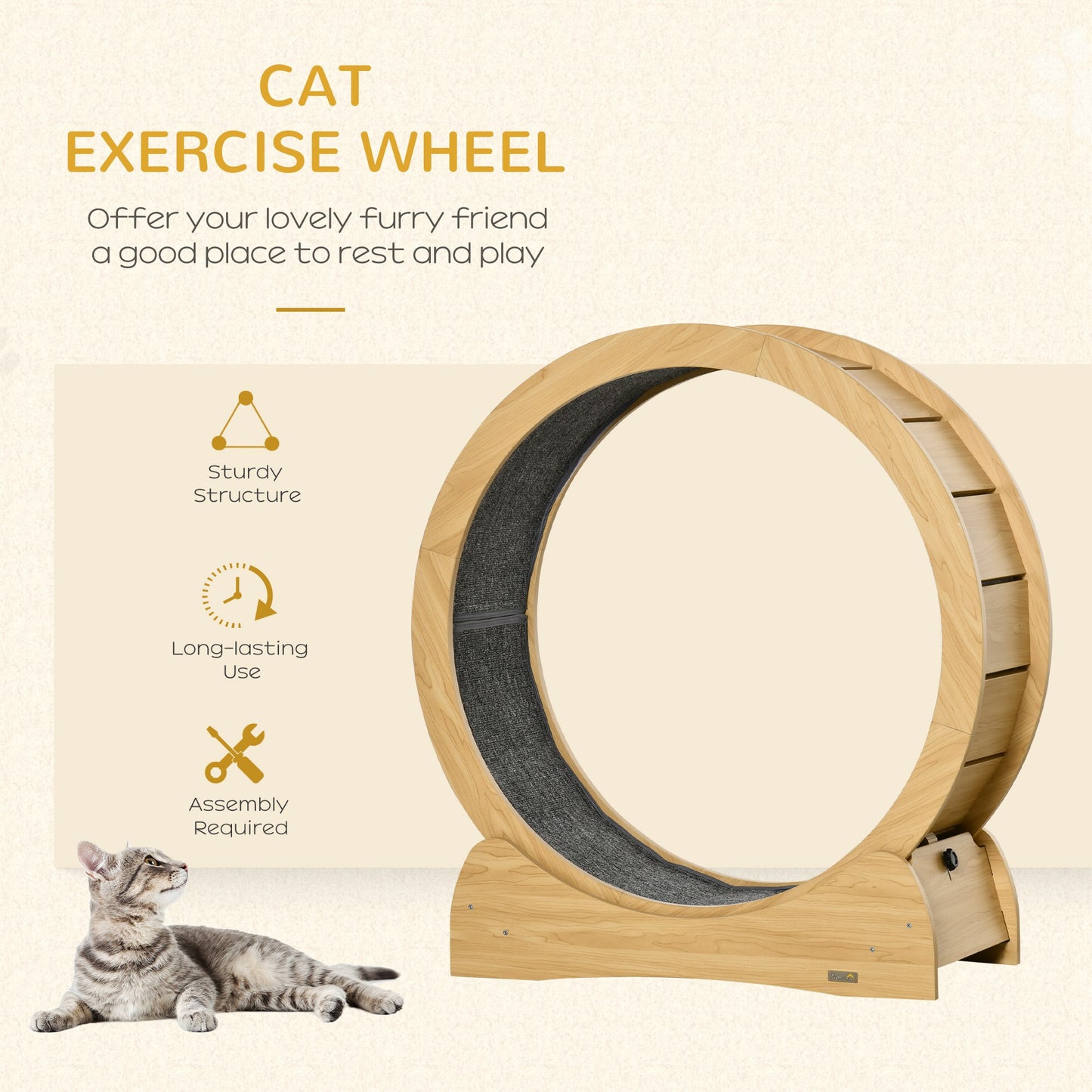 PawHut Wooden Cat Exercise Wheel with Soft Runway – PawHut Cat Treadmill for Indoor Fitness - ALL4U RETAILER LTD