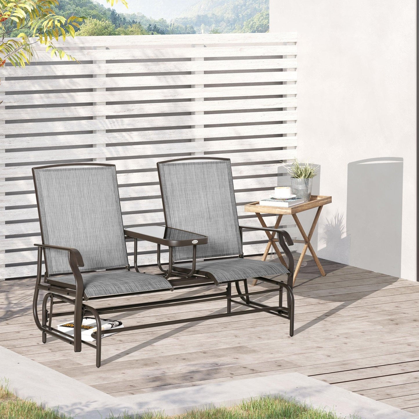 Outsunny Metal Double Swing Chair for Garden Patio with Table - ALL4U RETAILER LTD