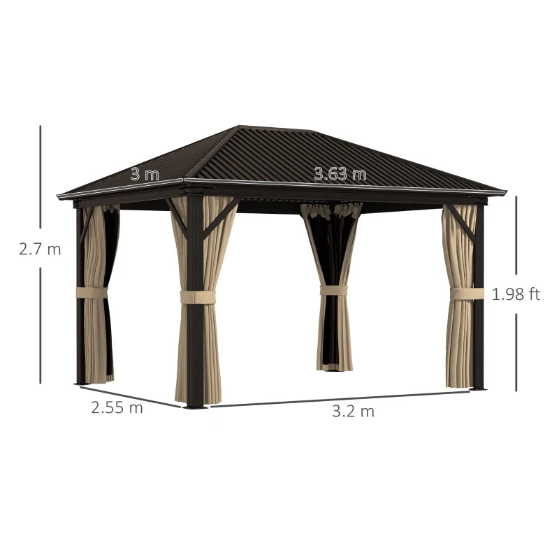 Outsunny 3.6 x 3m Aluminium Frame Hardtop Gazebo with Accessories | Sturdy Outdoor Shelter for Enhanced Durability - ALL4U RETAILER LTD