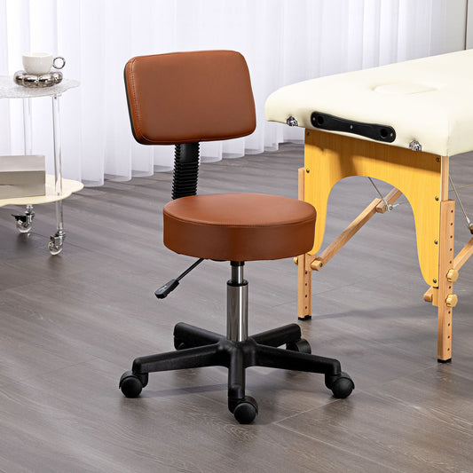 HOMCOM Adjustable Rolling Salon Stool with Padded Seat and Backrest for Hairdressers and Beauticians - ALL4U RETAILER LTD