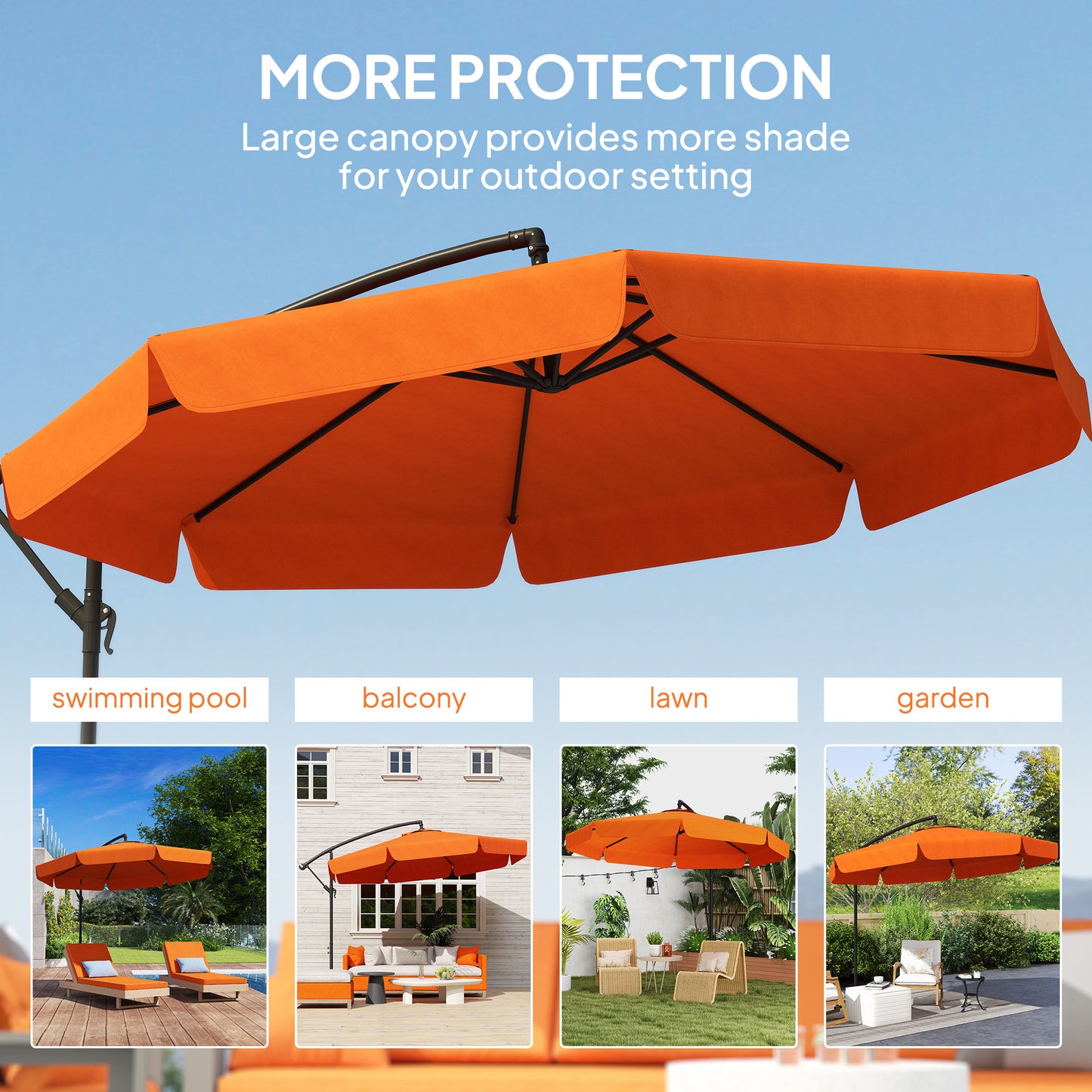 Outsunny 2.7m Garden Cantilever Banana Parasol Orange UV Protection Outdoor Sunshade With Sturdy Metal Frame