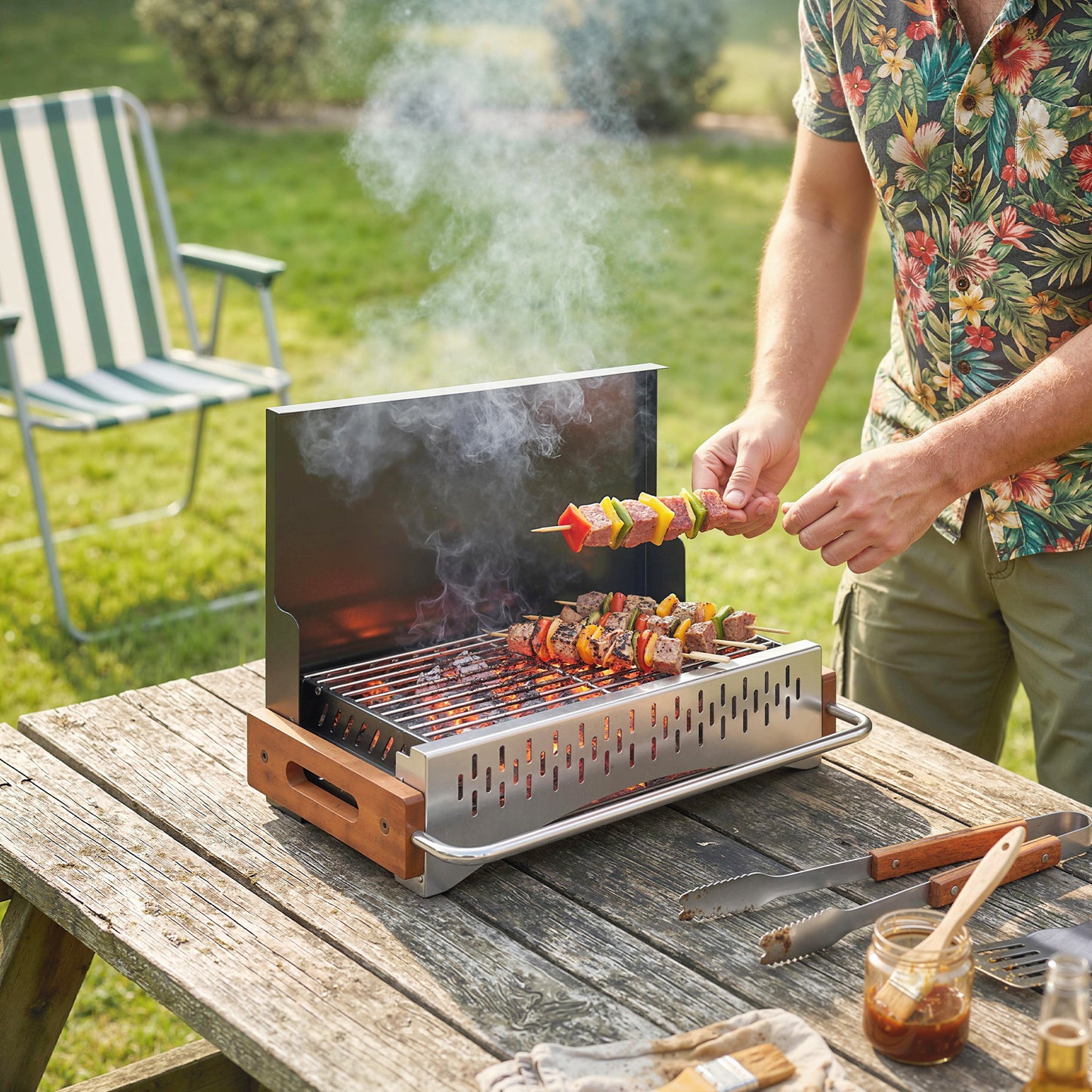 Outsunny Portable Folding Charcoal Barbecue Grill With Removable Charcoal Basin For Camping Picnic Garden Party Black