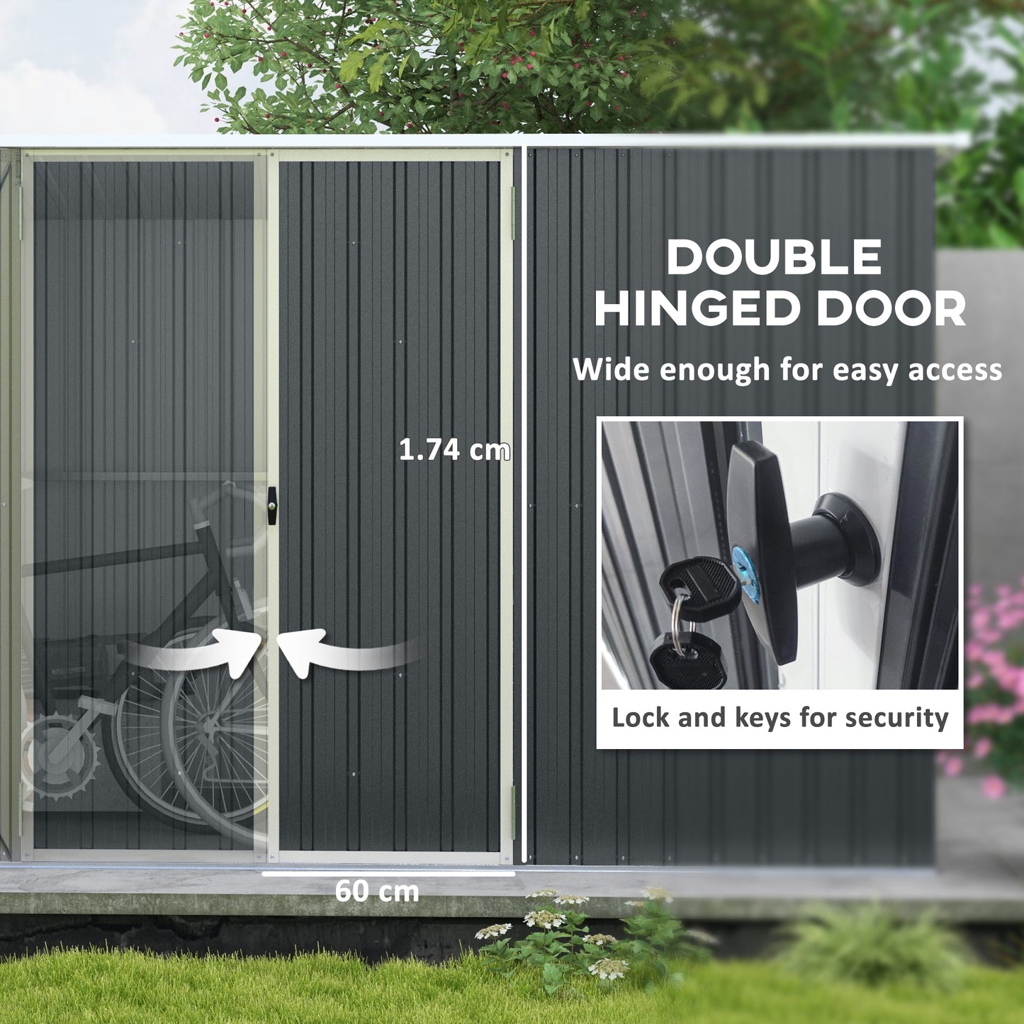 Outsunny 11 X 5.6ft Galvanised Steel Garden Shed With Lockable Doors Included Gloves For Outdoor Patio Garden Grey
