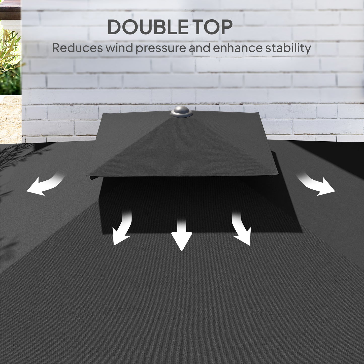 Outsunny 2.5m Cantilever Parasol with Easy Lever Square Double Top Garden Umbrella Overhanging Sun Shade Black