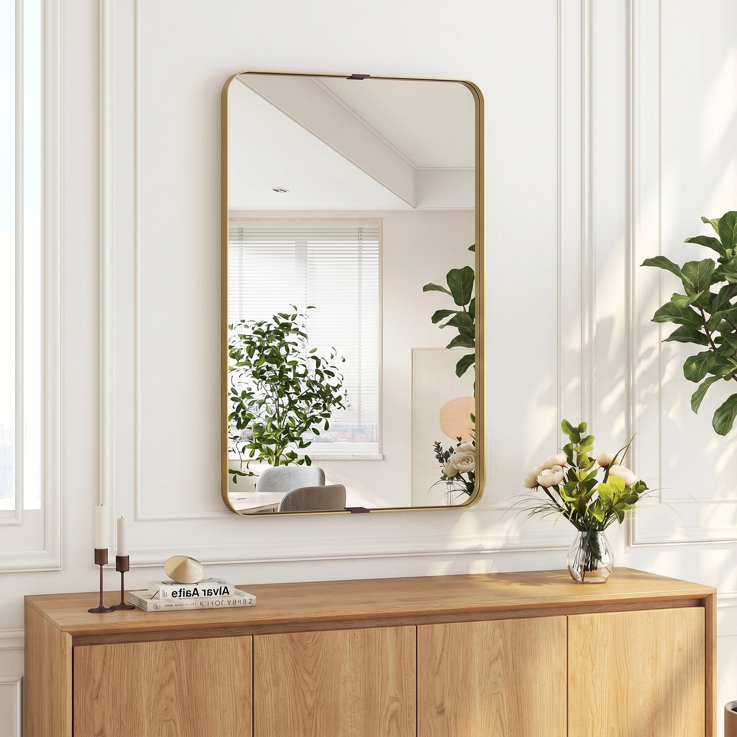 HOMCOM Rectangular Wall Mirror 90 X 60 Cm With Aluminium Alloy Frame And Tempered Glass Gold Tone