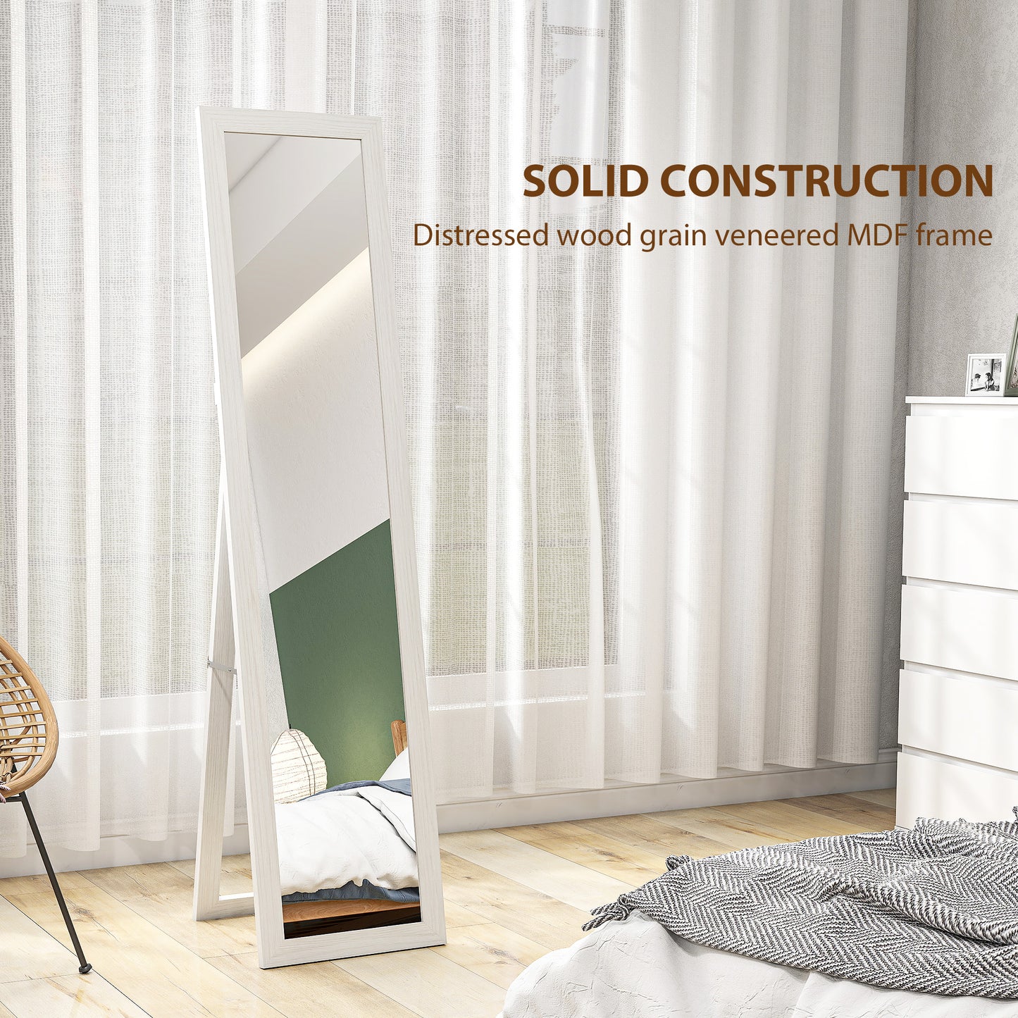 HOMCOM 37 x 157 cm Full Length Mirror White MDF Frame Standing Mirror for Bedroom