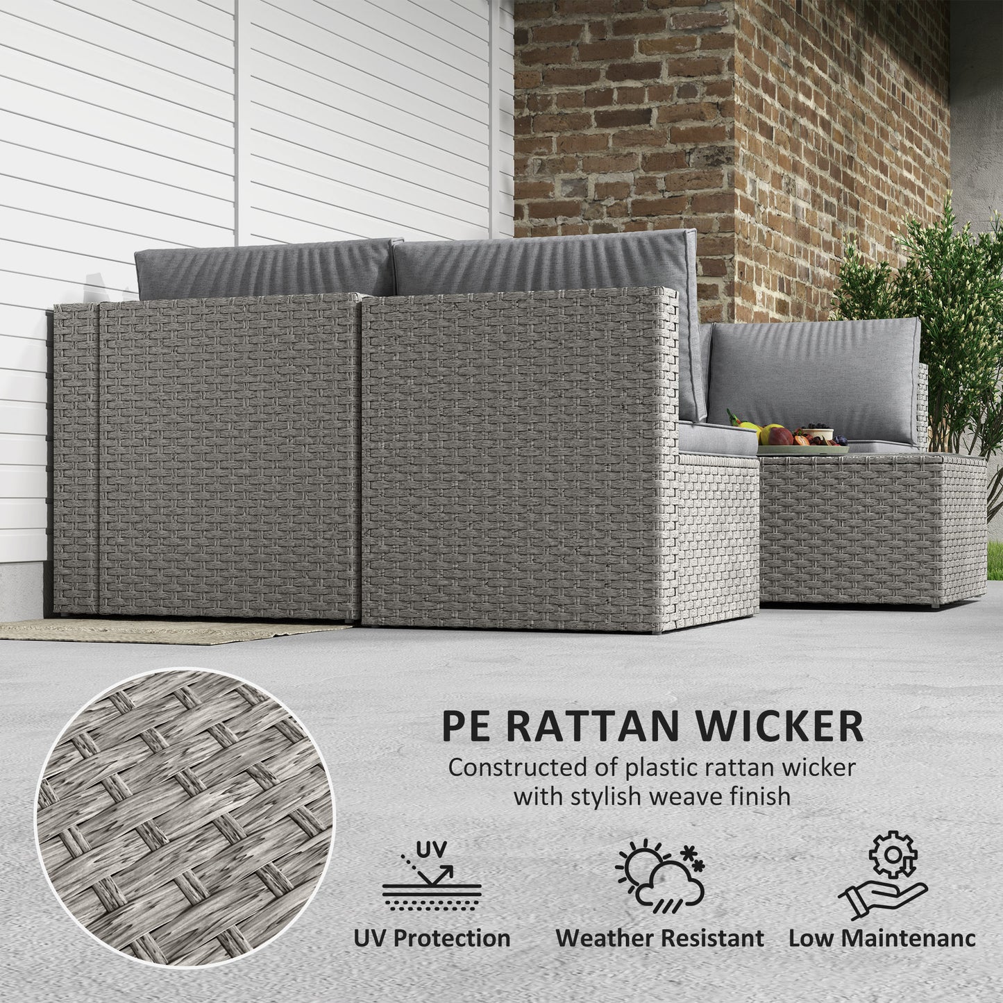 Outsunny Seven Piece Modular Rattan Set Grey For Outdoor Garden Balcony With Corner Chairs And Table Steel Frame