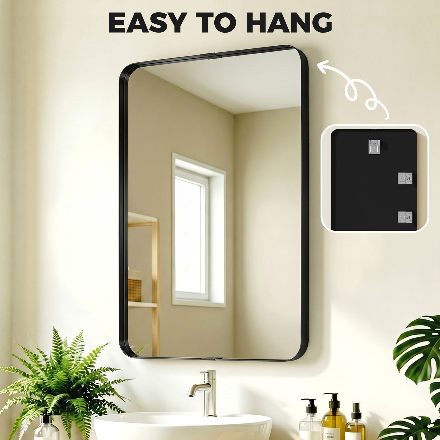 HOMCOM Runway Shaped Rectangular Wall Mirror 90 x 60 cm With Aluminium Alloy Frame And Tempered Glass In Black