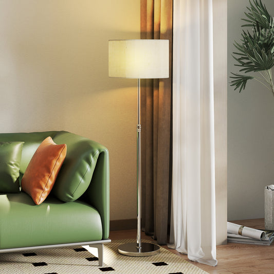 HOMCOM Floor Lamp With Remote Height Adjustable Linen Shade Dimmable 3000K 6000K Color Temperatures Foot Switch Silver