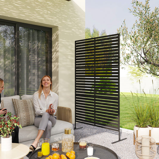 Outsunny Decorative Privacy Fence Screen With Stand 122 X 198 Cm Black Metal Trellis For Outdoor Privacy