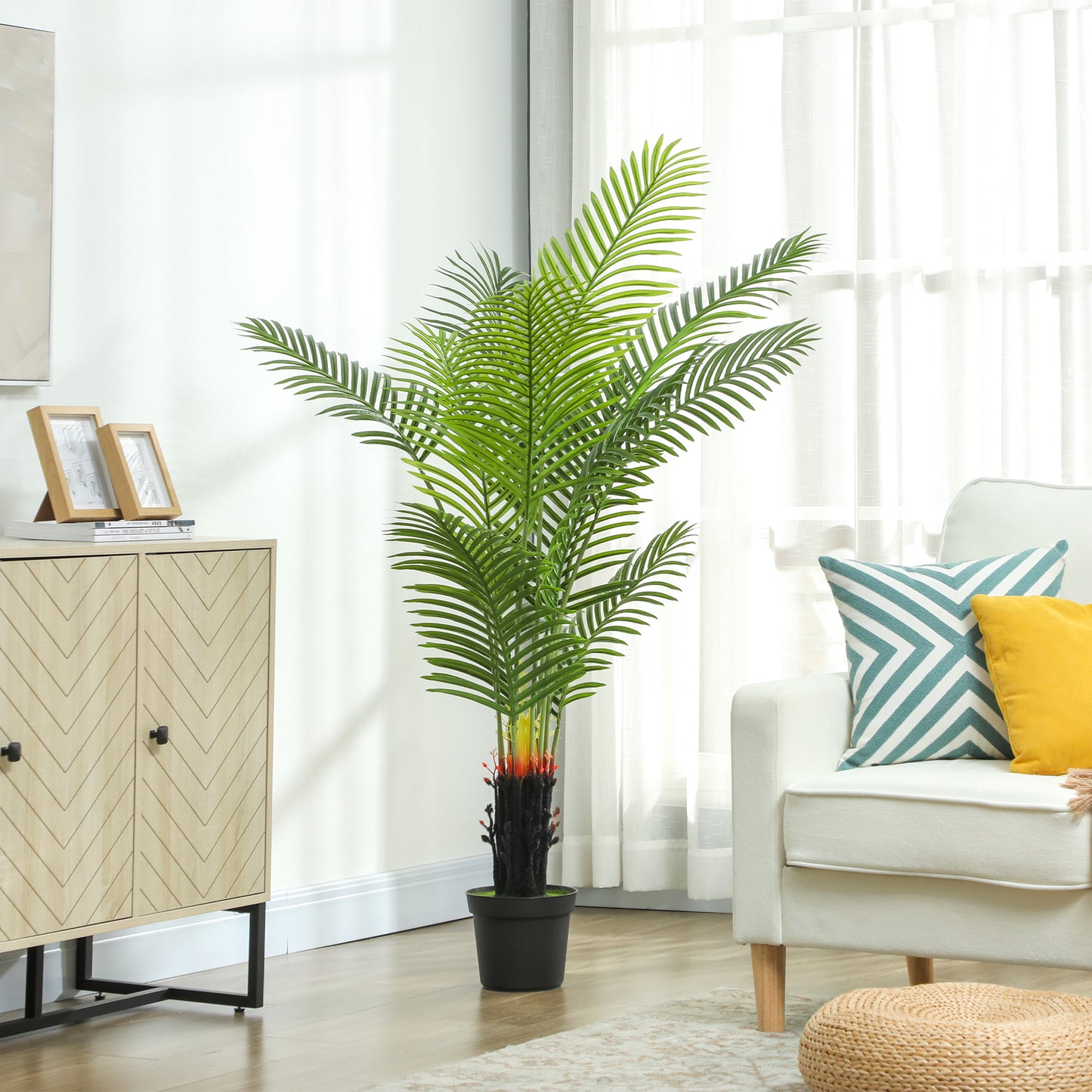 HOMCOM 150cm Artificial Areca Palm Tree With 12 PE Leaves In Plastic Pot Flocked Soil For Home Office Decorative Green