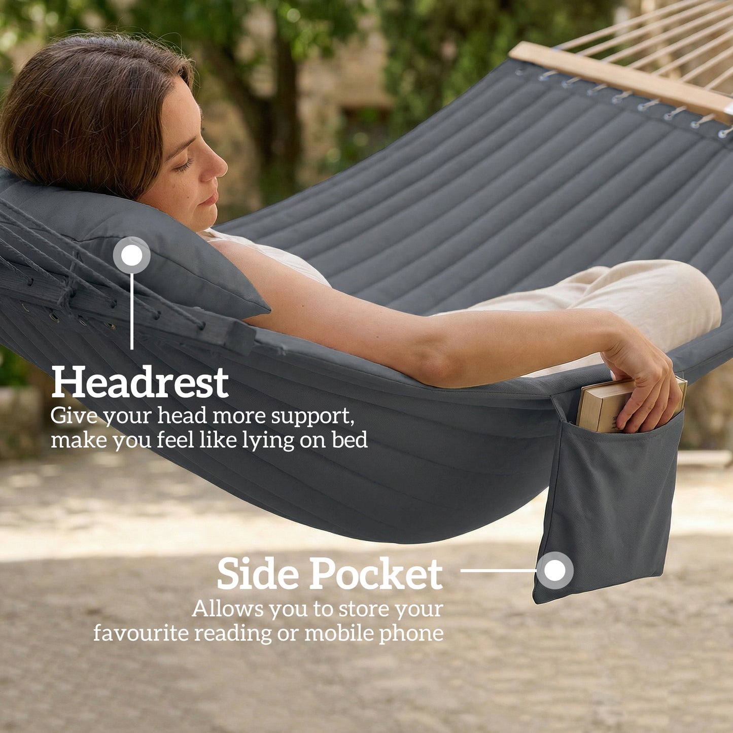 Outsunny Double Hammock Two Person Swing Bed With Spreader Bars Pillows Pad 200 X 140 Cm Grey