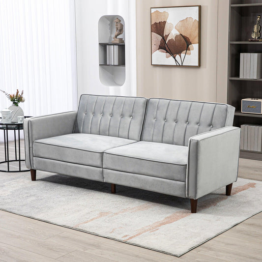 HOMCOM Modern Convertible Sofa Futon Velvet-Touch Tufted Couch Compact Loveseat with Adjustable Split Back, Light Grey - ALL4U RETAILER LTD