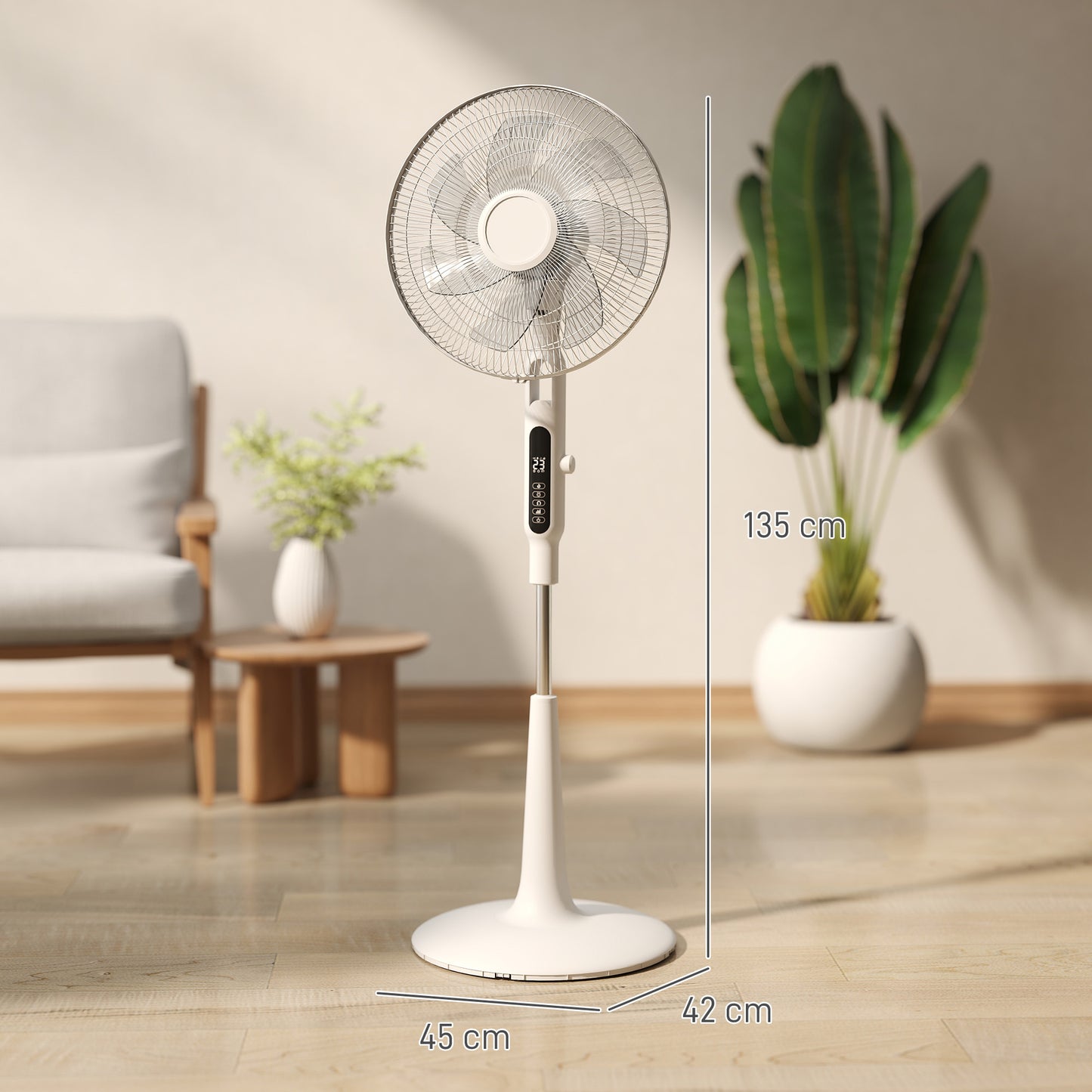 HOMCOM Pedestal Fan With Insect Repellent Box And LED Panel Three Modes Normal Natural Sleep 28 Speeds White