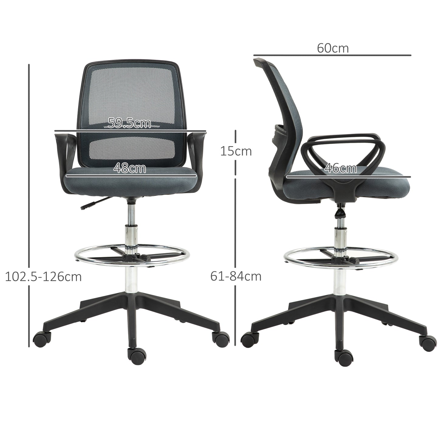 Vinsetto Adjustable Height Ergonomic Drafting Chair with Mesh Back in Grey - ALL4U RETAILER LTD