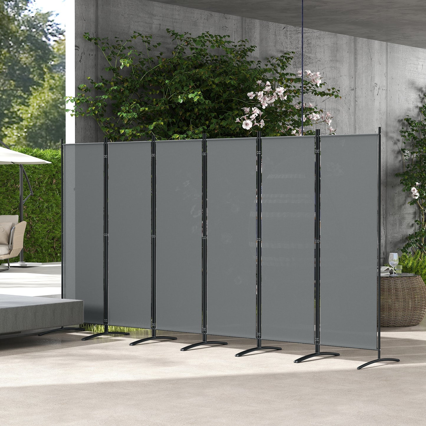 Outsunny 6 Panel Folding Room Divider Freestanding Garden Privacy Screen 332 X 172 cm Dark Grey
