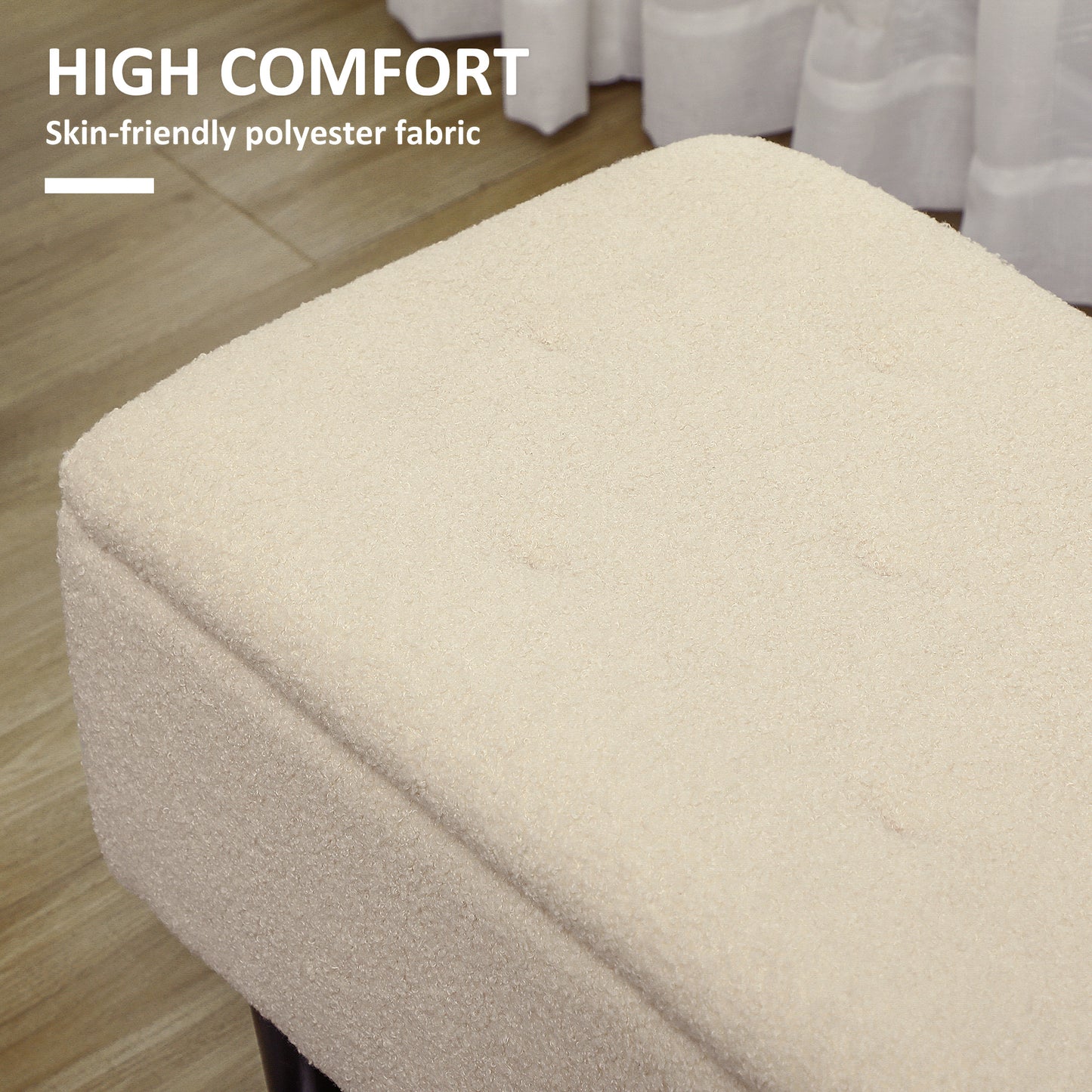HOMCOM 57L Teddy Fleece Storage Ottoman Cream With Lift Lid Seat Double Duty For Bedroom Hallway Living Room