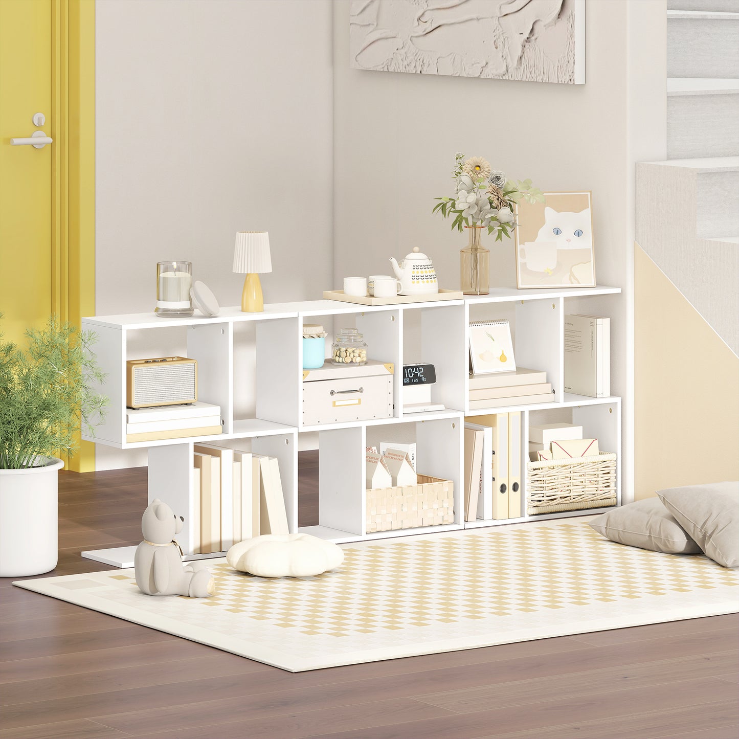 HOMCOM S Shaped Side Table With Storage Shelves Narrow End Table 3 Tier White 50W 19D 58H