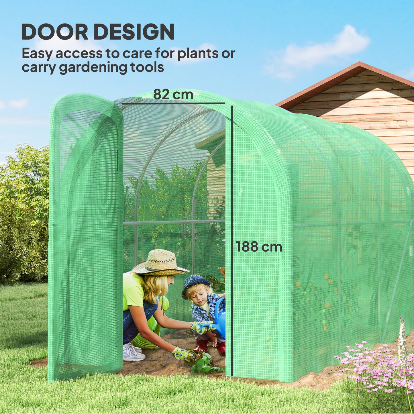 Outsunny 3x2x2m Polytunnel Greenhouse With Hinged Door Walk In Grow House Tent PE Cover And Galvanised Steel Frame