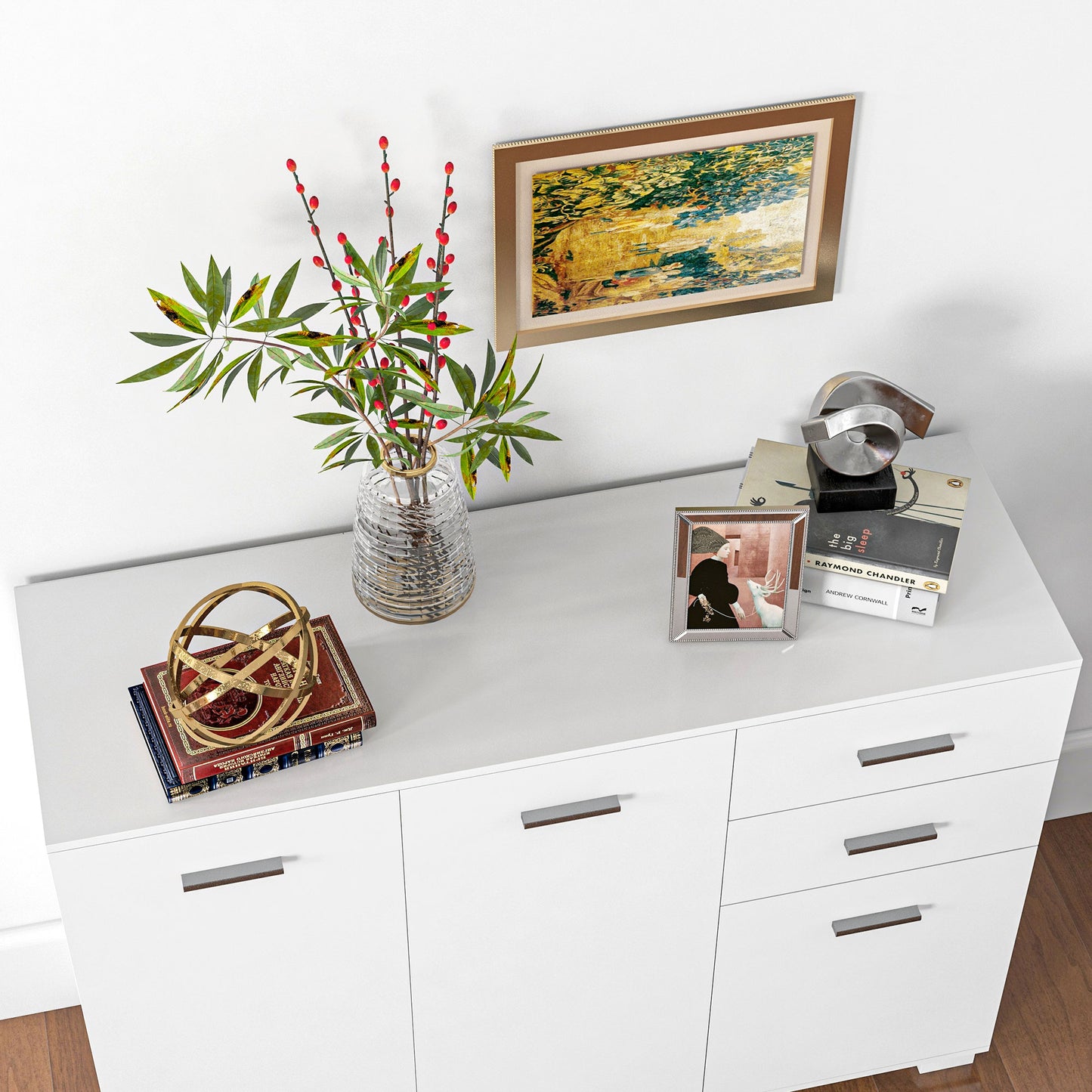 HOMCOM Modern High Gloss White Sideboard with 2 Drawers and Adjustable Shelves for Living and Dining Spaces - ALL4U RETAILER LTD