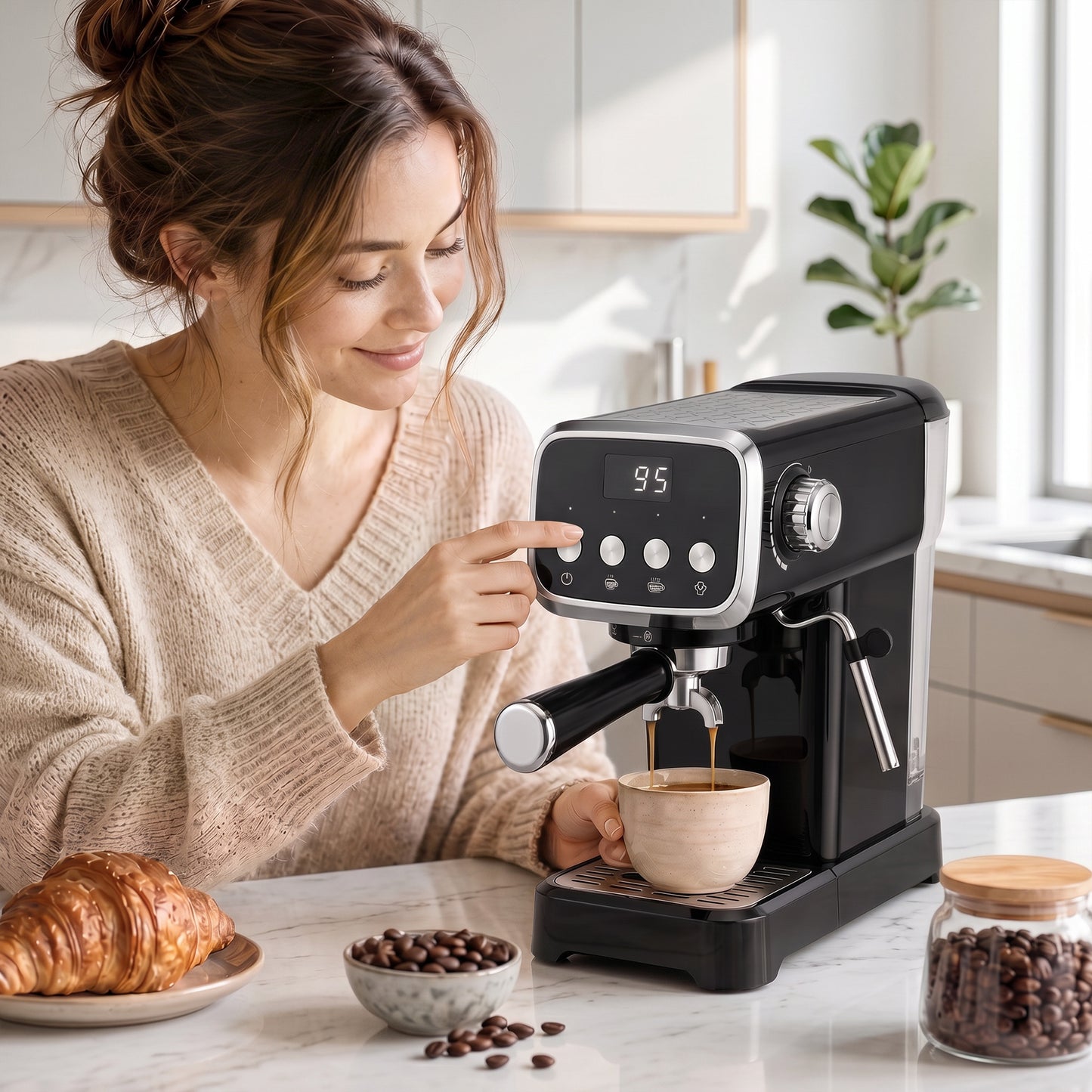 HOMCOM Espresso Machine 20 Bar Cappuccino Coffee Maker With Frother Wand Removable Water Tank 1.2 L Black
