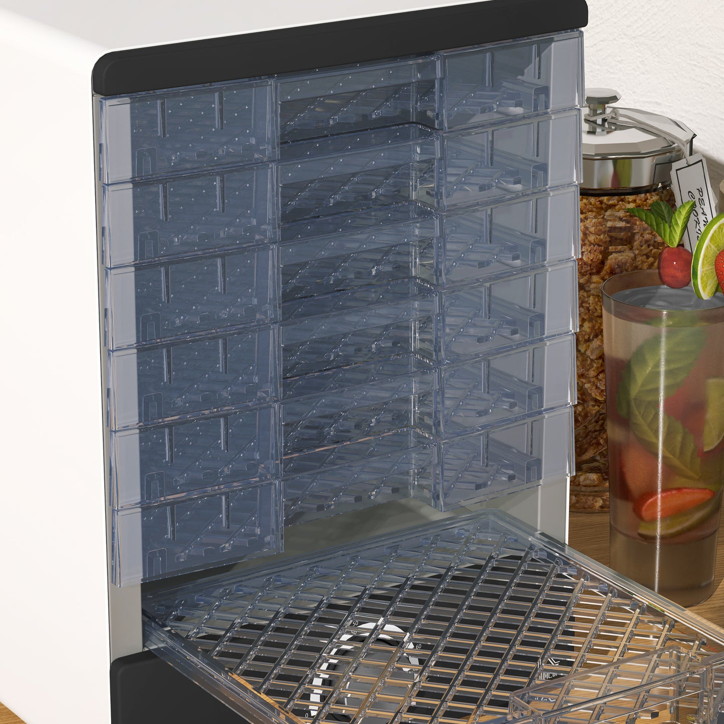 HOMCOM Seven Tray Food Dehydrator With Temperature Control 40 To 70 Celsius White Finish