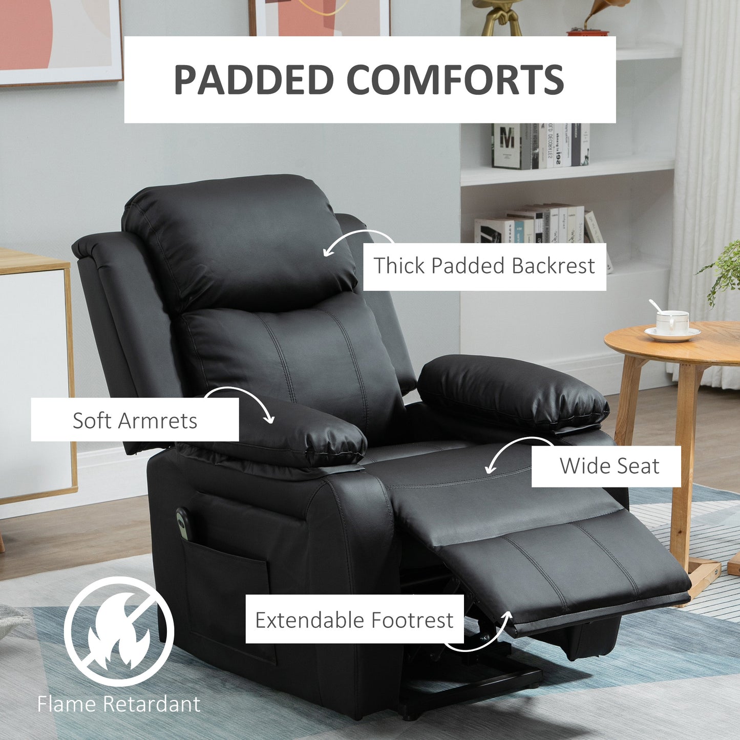 HOMCOM Power Lift Chair Recliner for Elderly Electric Recliner Overstuffed Faux Leather with Remote and Side Pockets