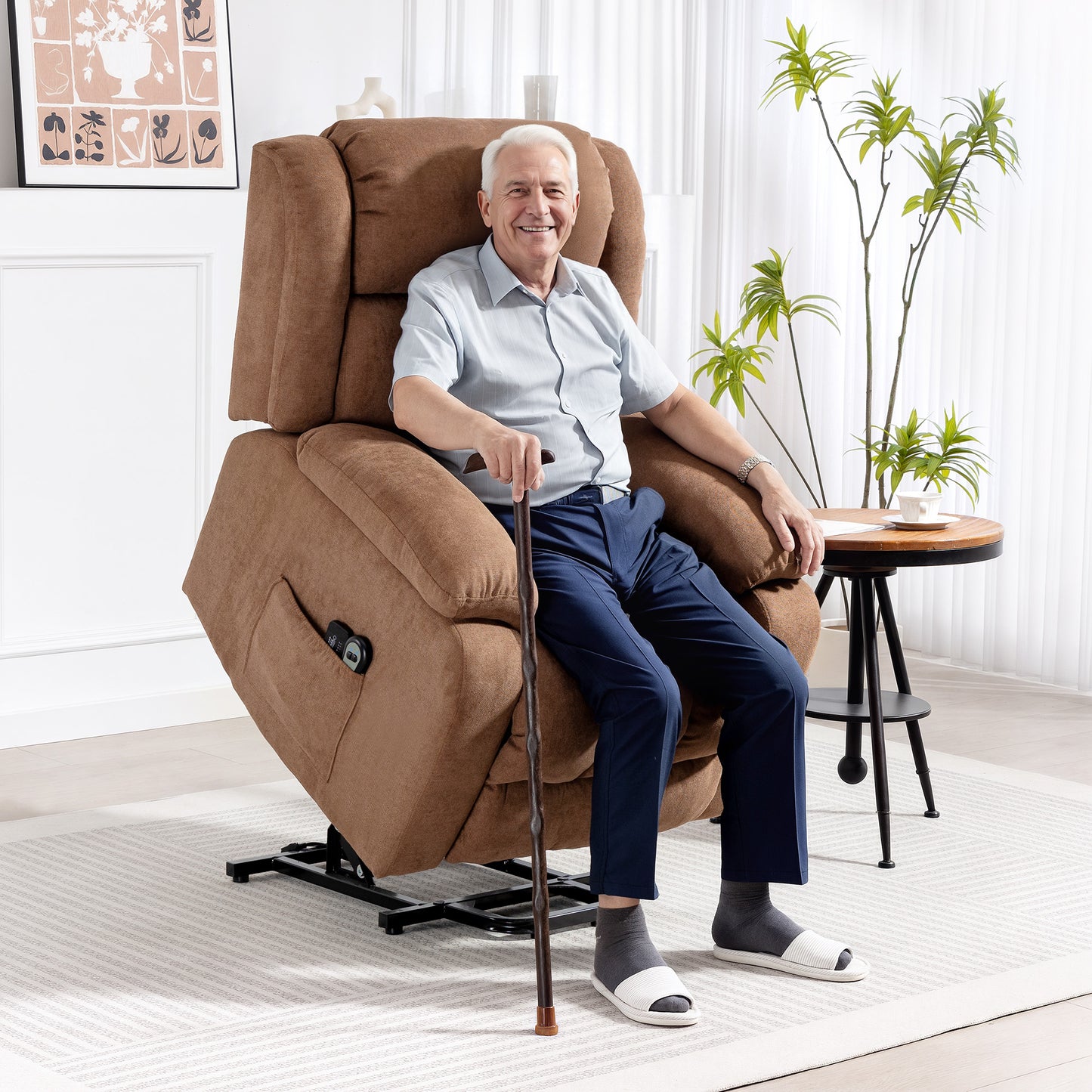 HOMCOM Power Lift Recliner Chair With Massage And Side Pocket For Elderly With Footrest Remote Brown