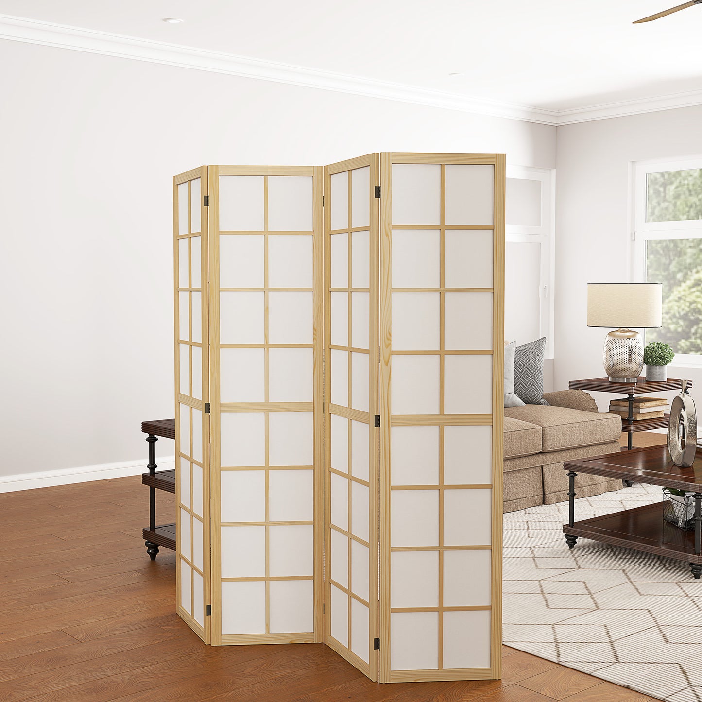 HOMCOM Four Panel Folding Room Divider Freestanding Privacy Screen 160 x 170 cm for Living Room and Bedroom