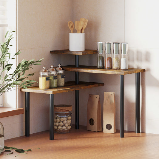 HOMCOM 3 Tier Kitchen Countertop Organizer with Adjustable Spice Rack Corner Shelf for Kitchen Coffee Bar Bathroom