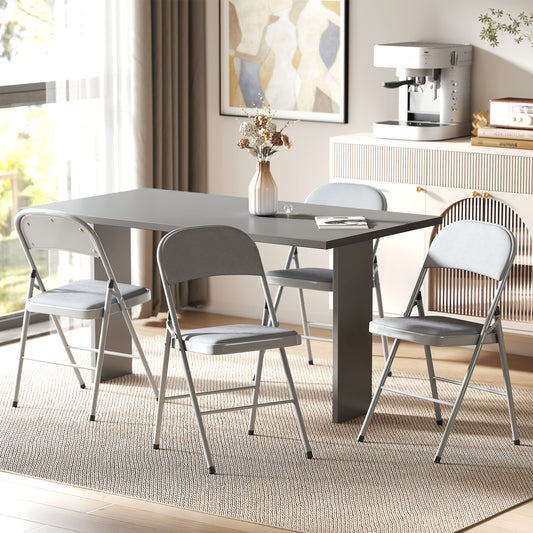 HOMCOM 4 Pack Folding Chairs With Padded Seats Velvet Portable Party Chairs With Steel Frame Light Grey