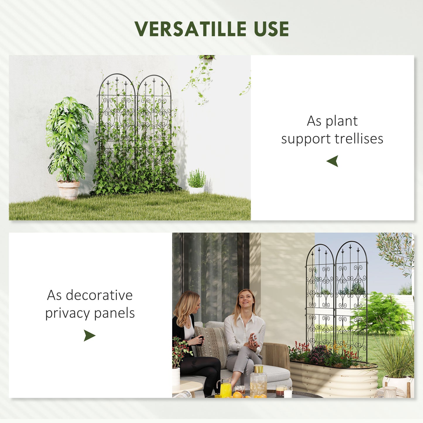 Outsunny Set Of 2 Metal Garden Trellis Panels With Scrollwork Design For Climbing Plants And Privacy 150 By 50 Cm