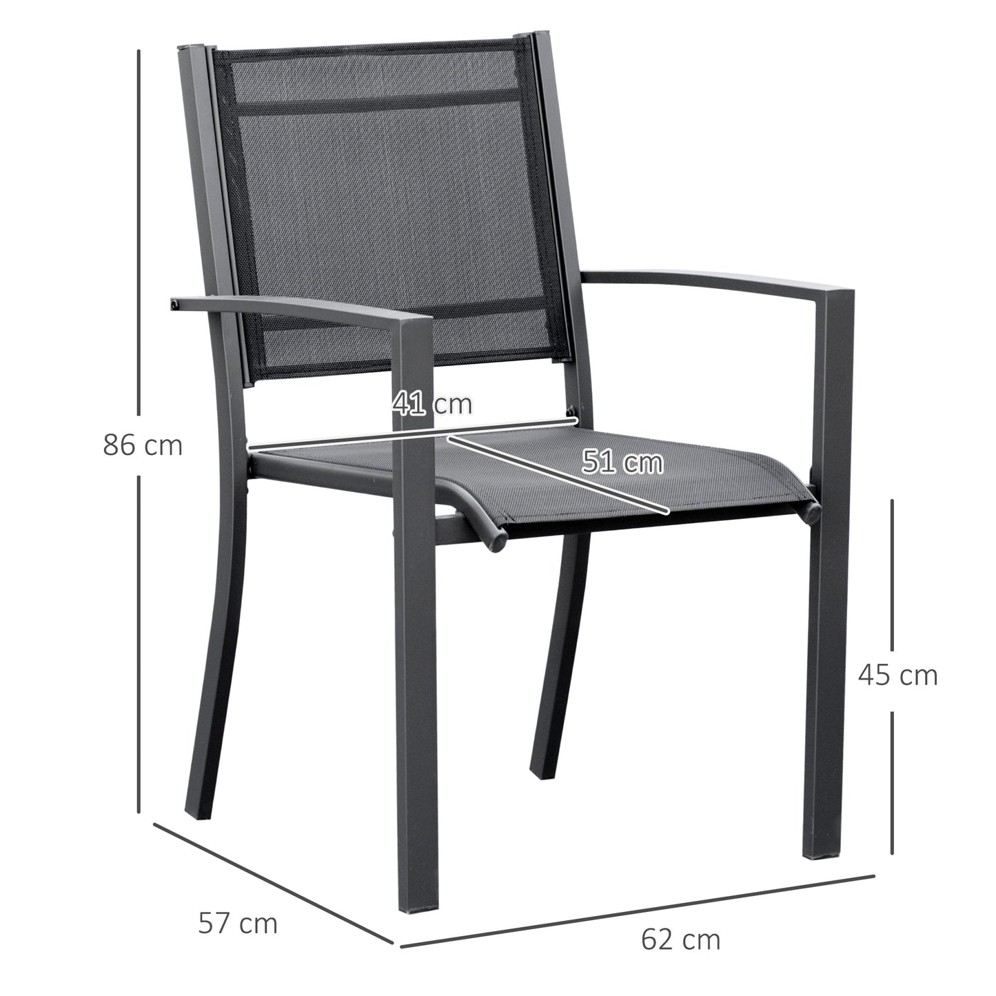 Outsunny Garden Chairs Set Of 2 Outdoor Chairs Steel Frame Texteline Seats Camping Fishing Patio Balcony Dark Grey Black - ALL4U RETAILER LTD